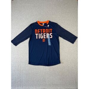 Detroit Tiger Shirt Mens‎ L Blue MLB Genuine Merchandise 3/4 Sleeve Crew